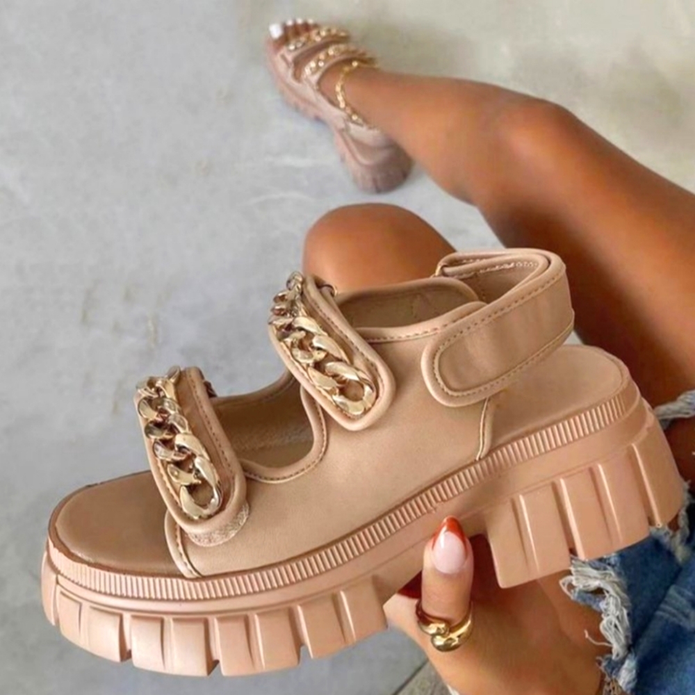 NEW! Lemonade Miami Chunky Gold Link Tan Sandal